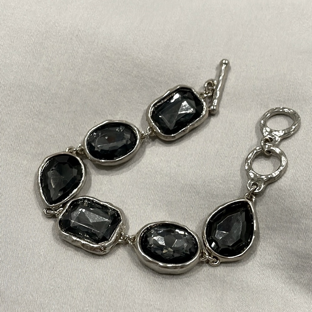 Chunky 90’s Bracelet Silver with Grey Stones Y2K